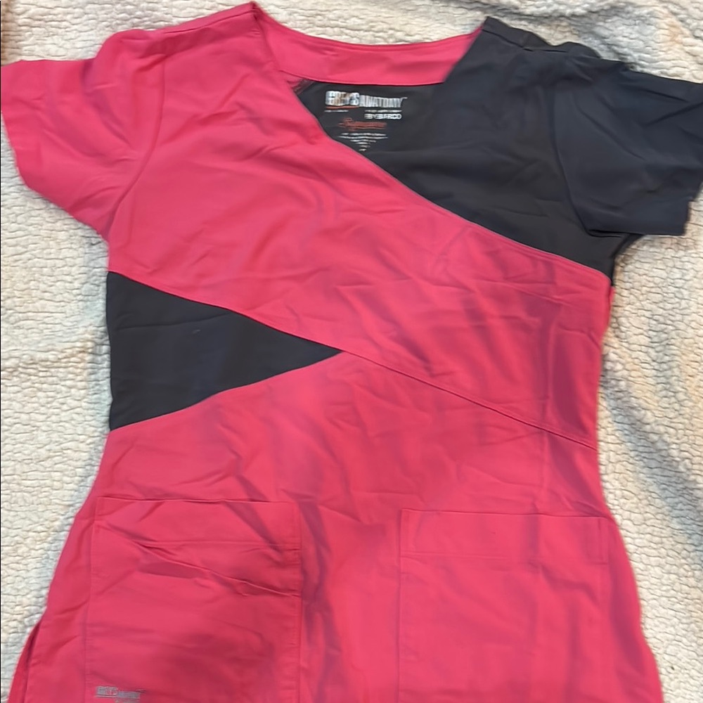 Barco Uniforms Pink and Black Asymmetrical Short Sleeve Tee